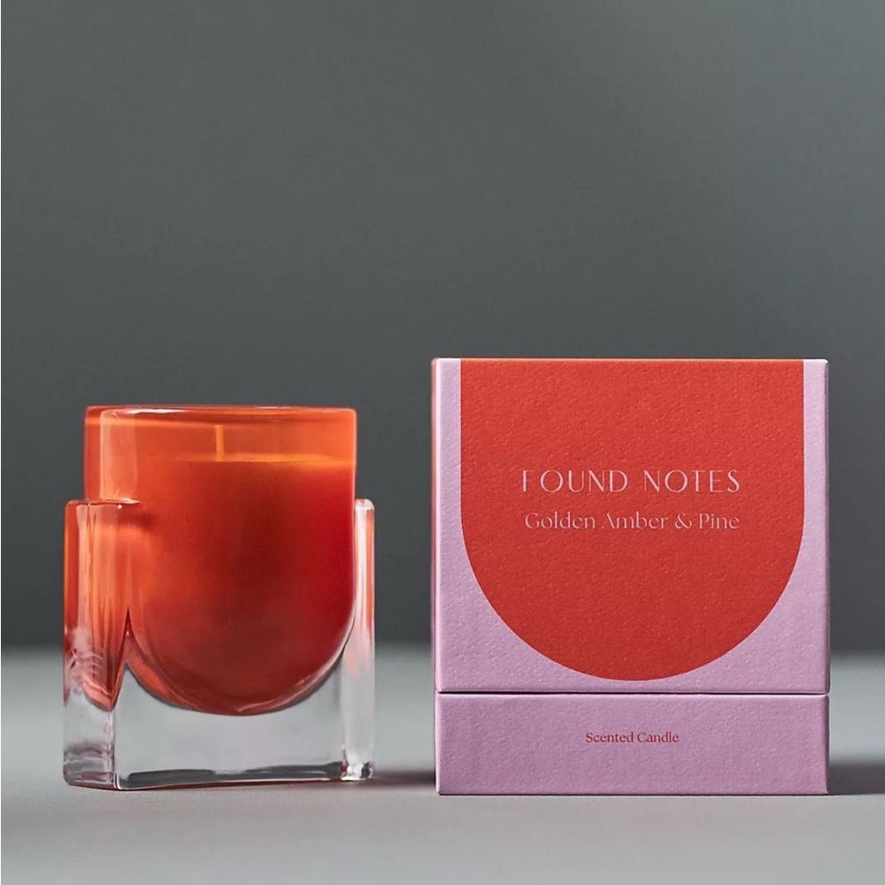 NIB Anthropologie Found Notes Boxed Candle in Golden Amber & Pine